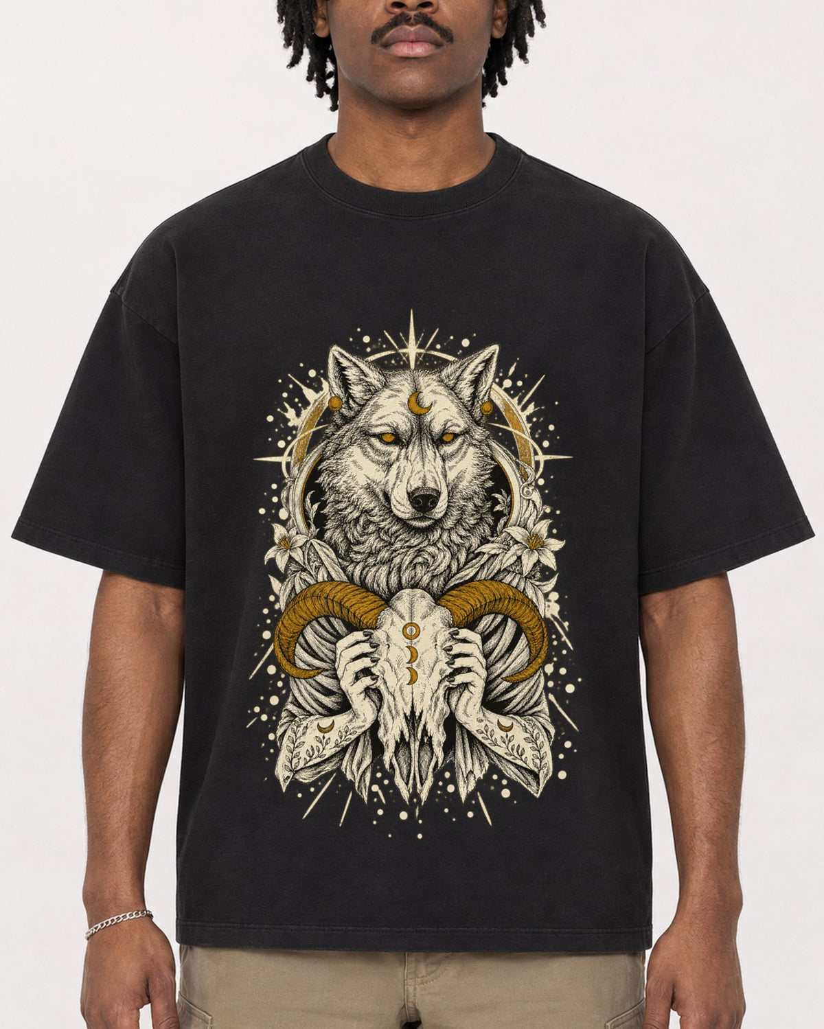 Mockup Boxy Heavyweight Tee Black male close-up 04