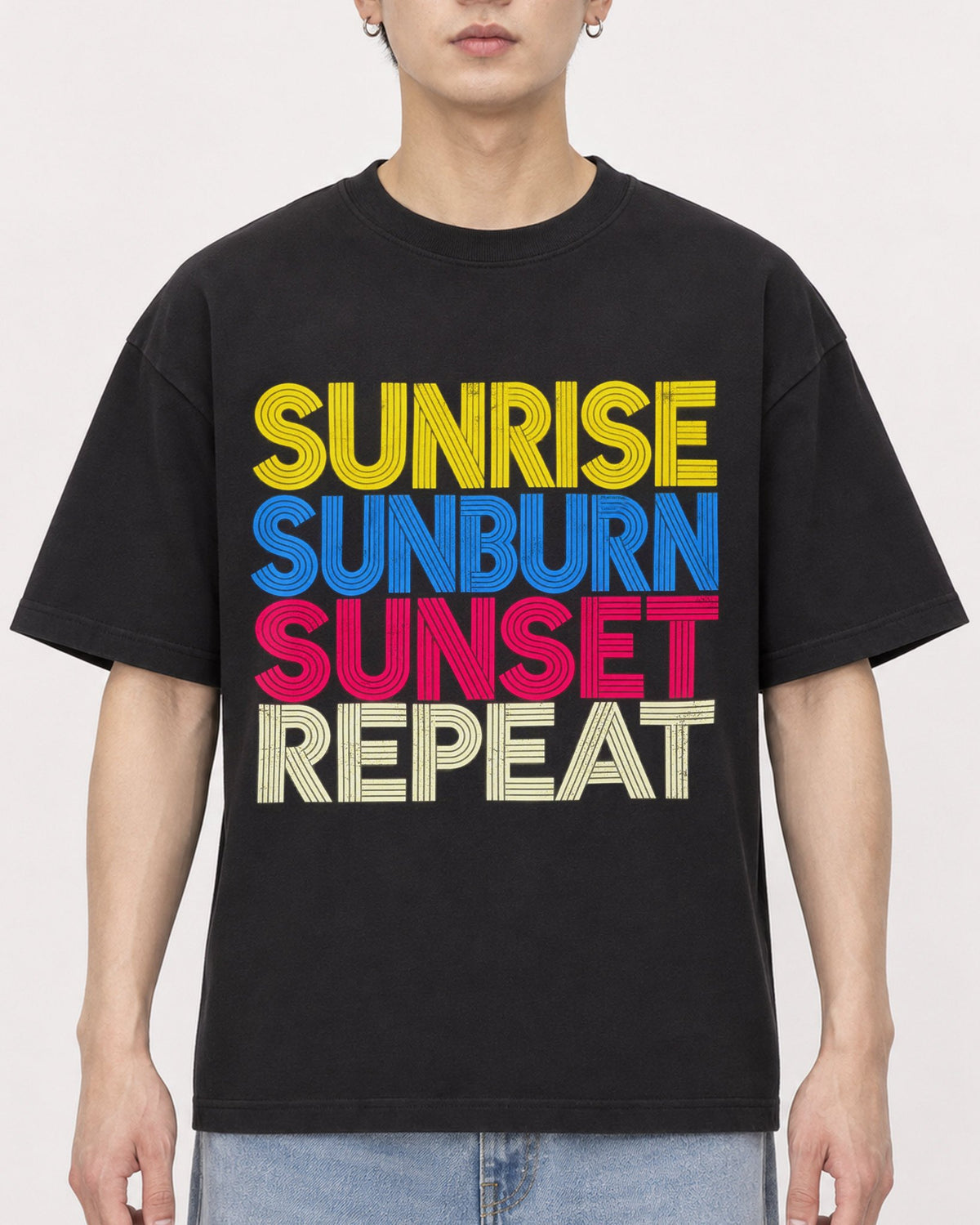 Mockup Boxy Heavyweight Tee Black male close-up 01