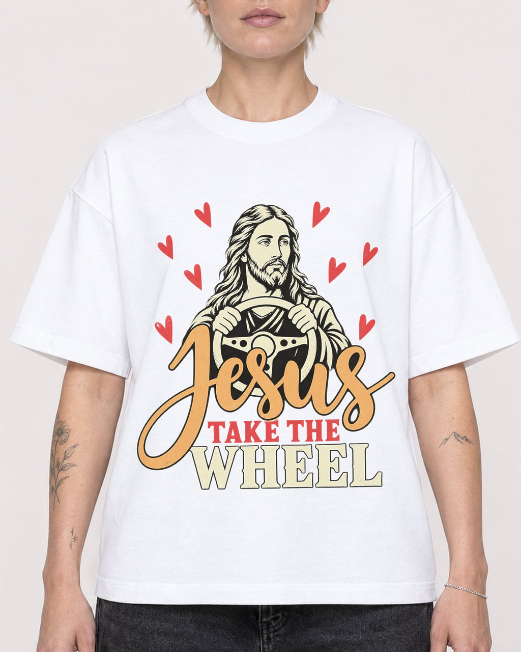 Mockup Boxy Heavyweight Tee White female close-up 48