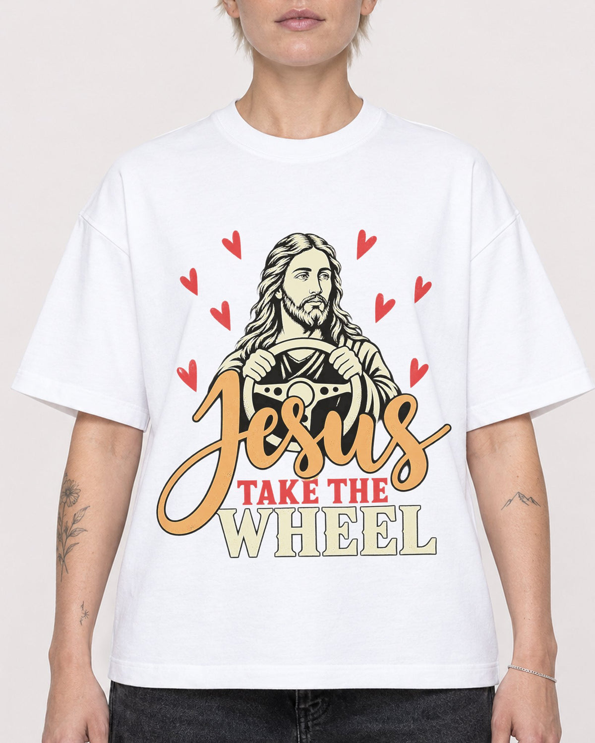 Mockup Boxy Heavyweight Tee White female close-up 48