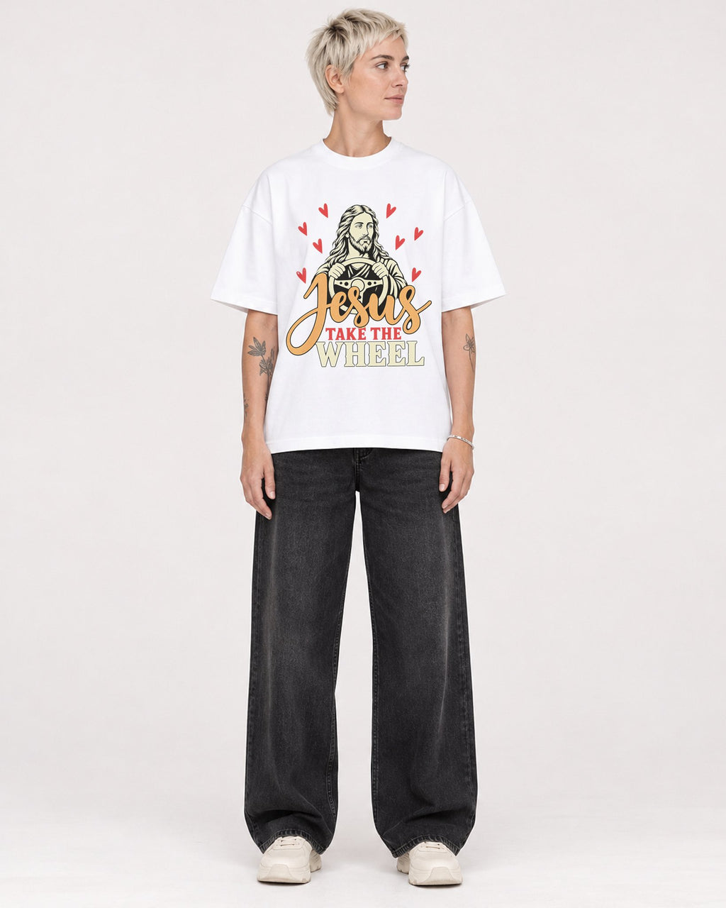 Mockup Boxy Heavyweight Tee White female full-body 48