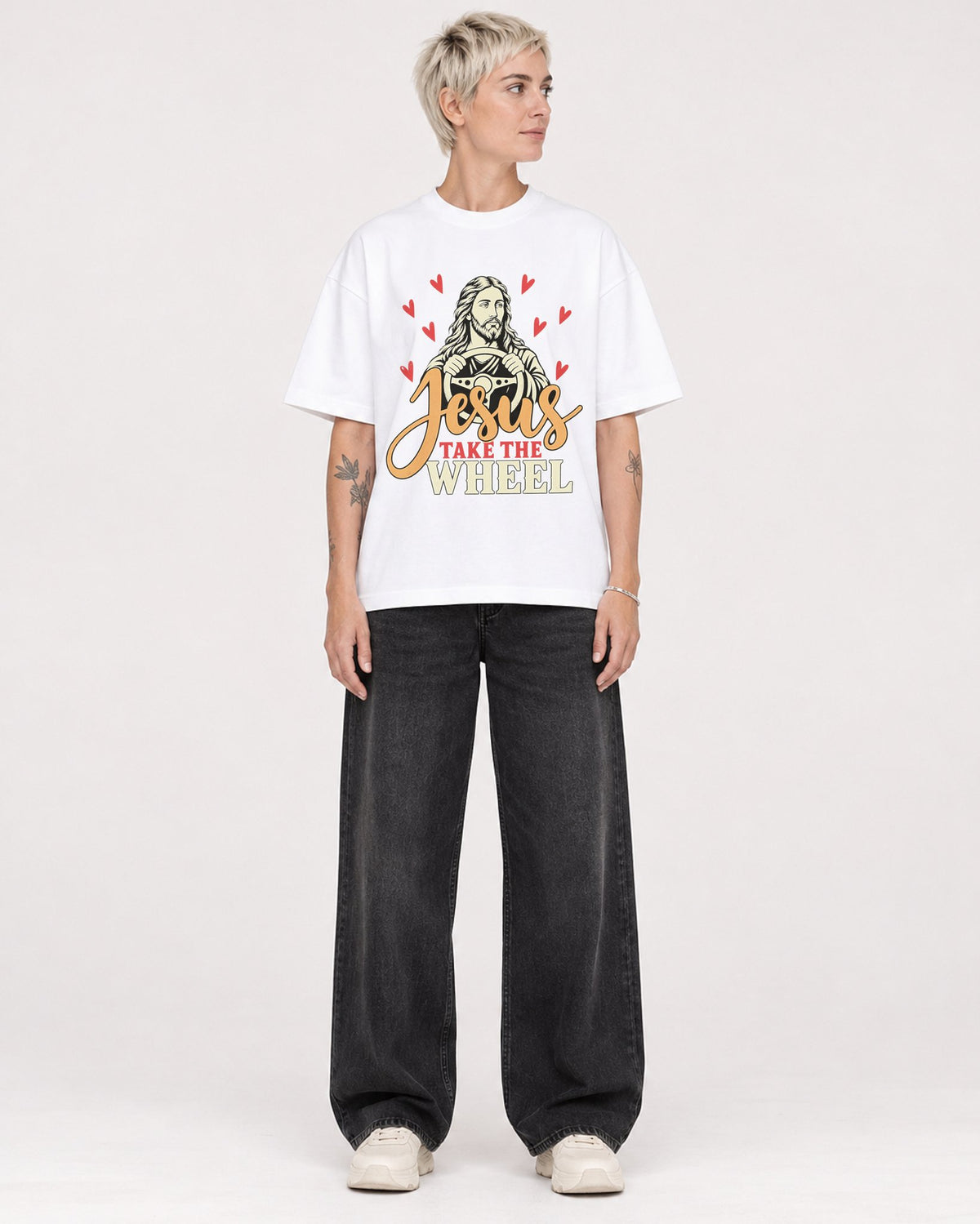 Mockup Boxy Heavyweight Tee White female full-body 48