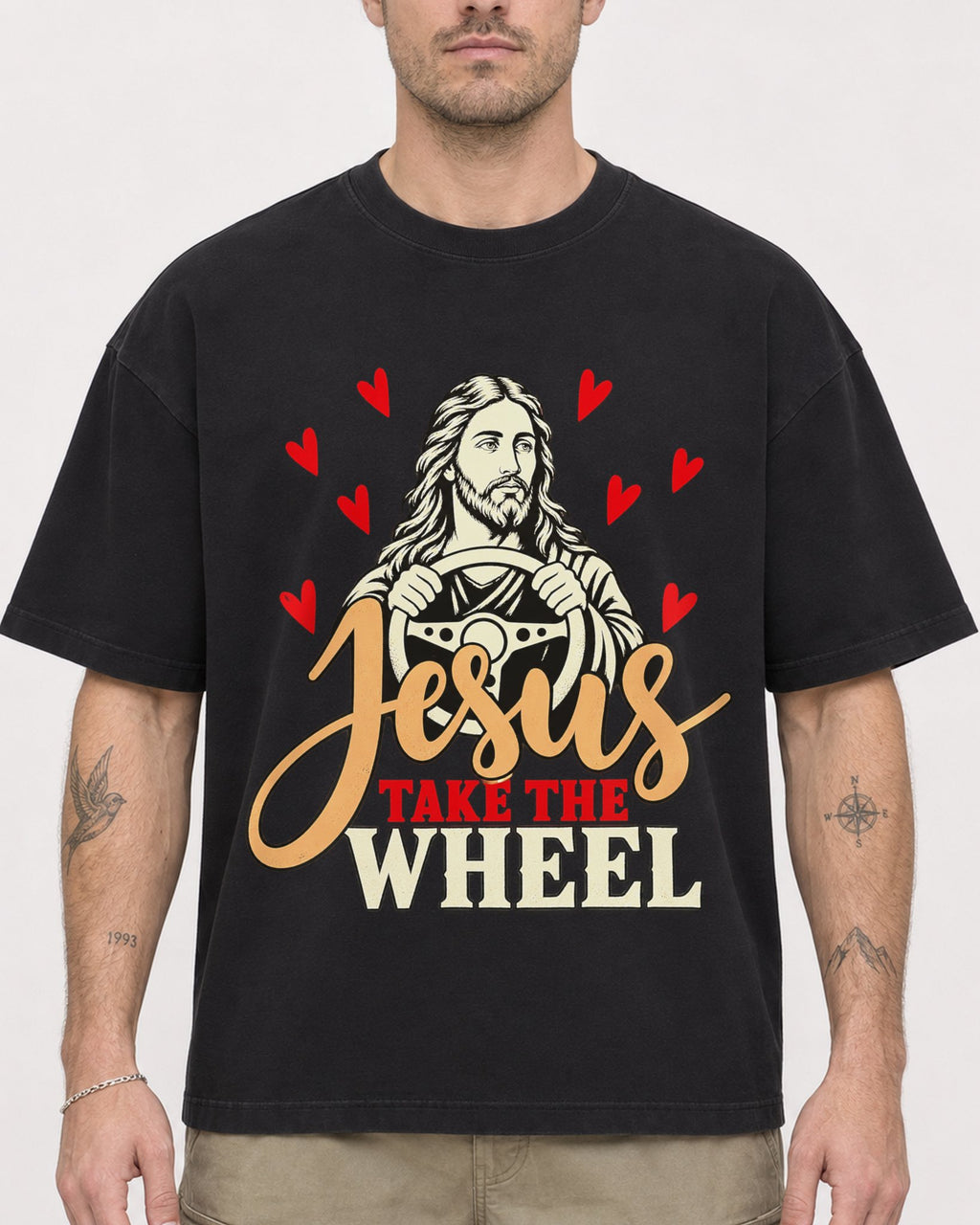 Mockup Boxy Heavyweight Tee Black male close-up 48