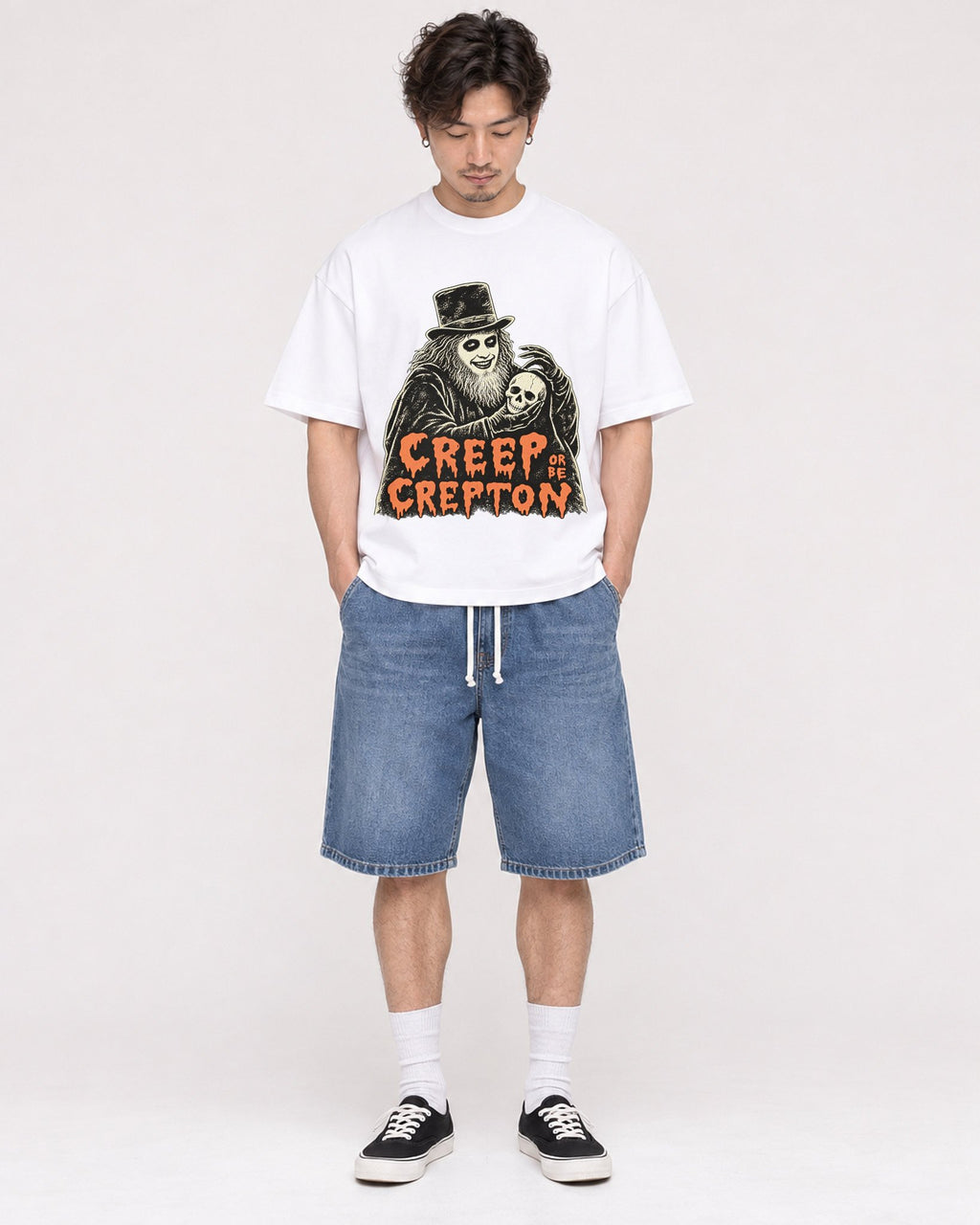 Mockup Boxy Heavyweight Tee White male full-body 03