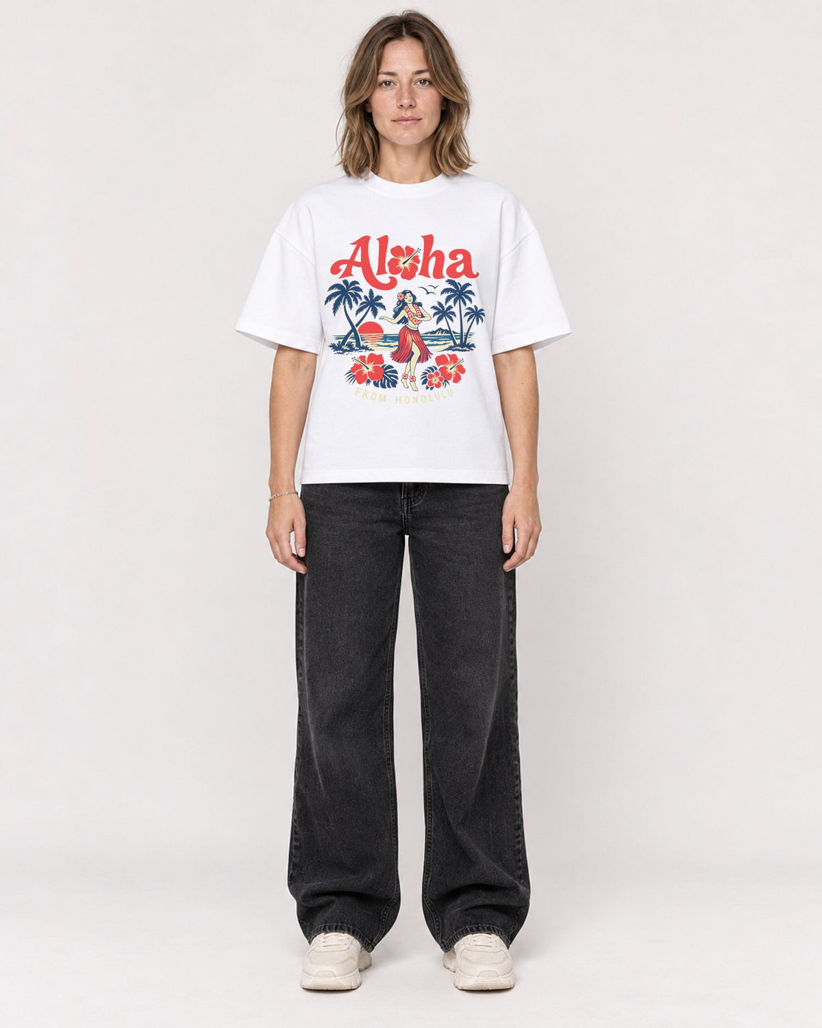 Mockup Boxy Heavyweight Tee White female full-body 38