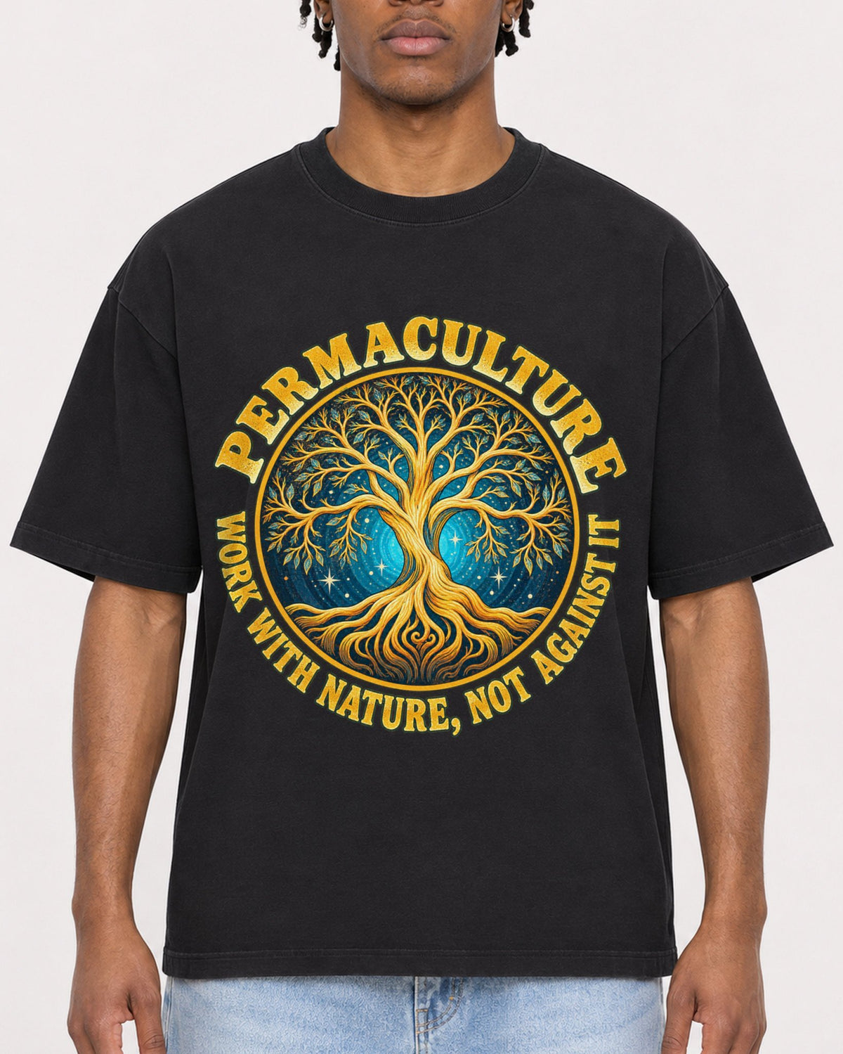 Mockup Boxy Heavyweight Tee Black male close-up 05