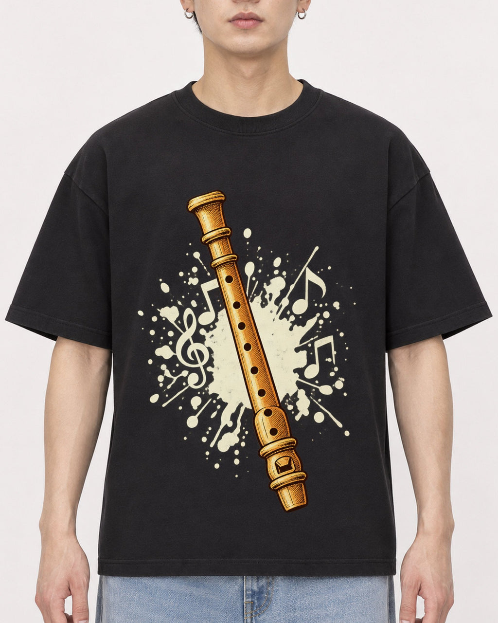 Mockup Boxy Heavyweight Tee Black male close-up 01