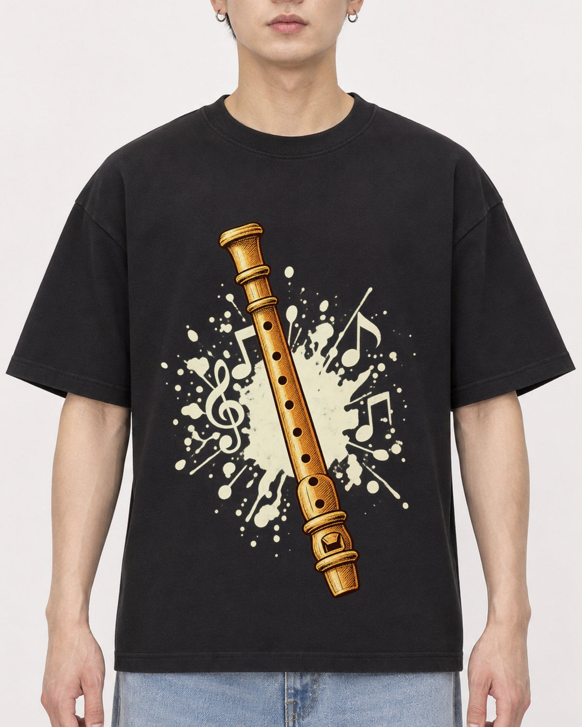 Mockup Boxy Heavyweight Tee Black male close-up 01