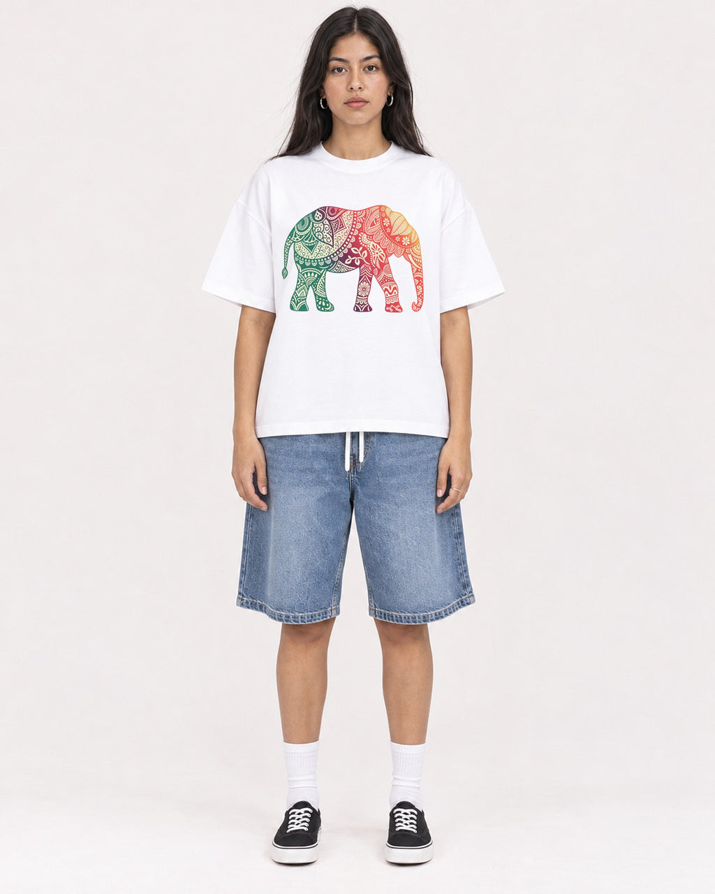 Mockup Boxy Heavyweight Tee White female full-body 46