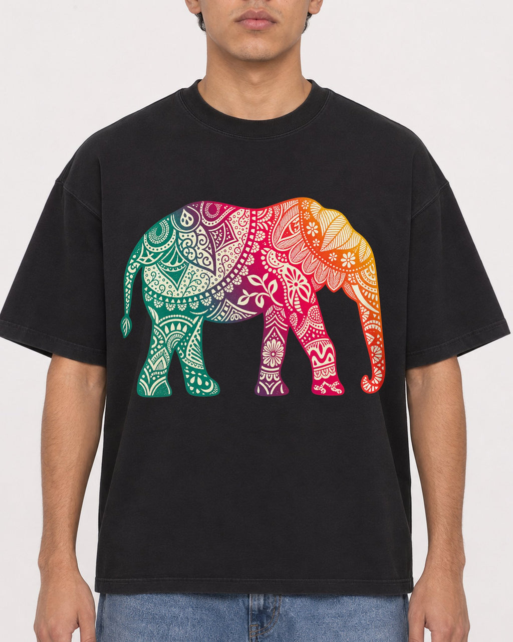 Mockup Boxy Heavyweight Tee Black male close-up 46