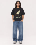 Mockup Boxy Heavyweight Tee Black female full-body 36