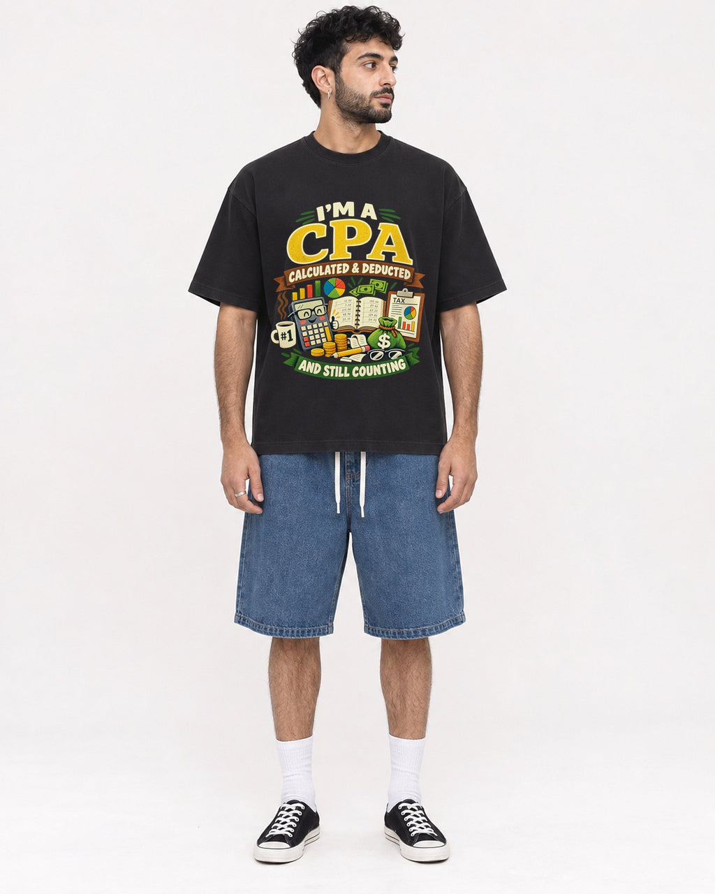 Mockup Boxy Heavyweight Tee Black male full-body 07