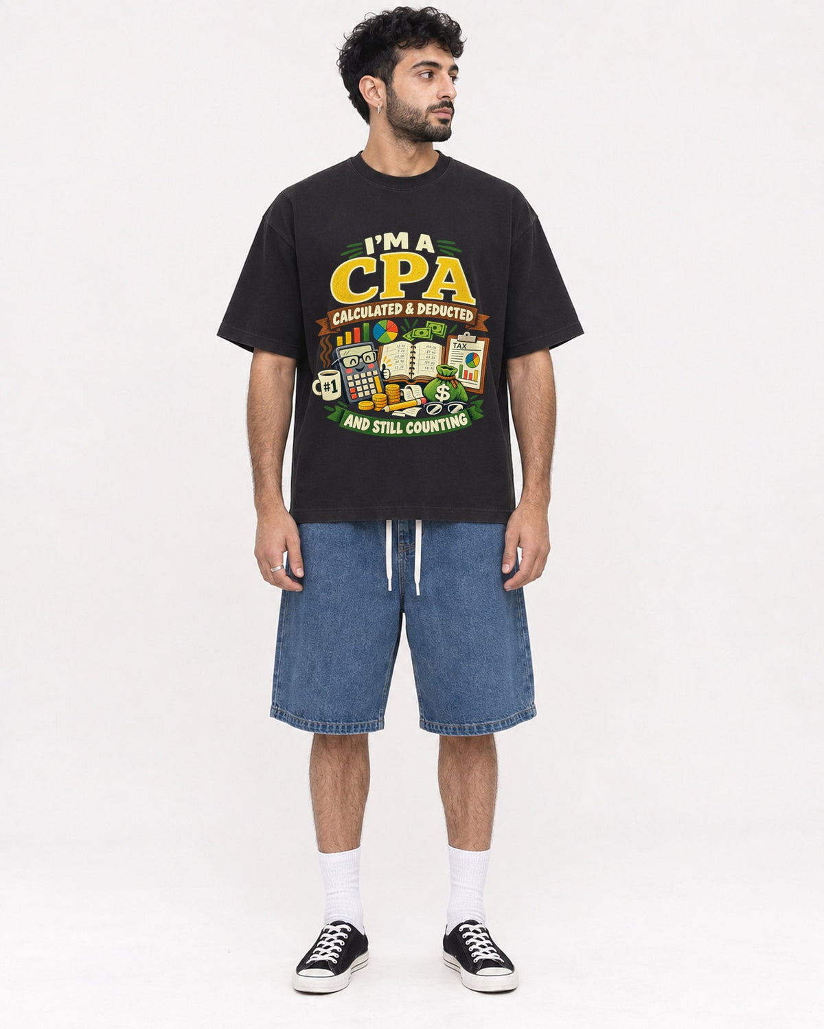 Mockup Boxy Heavyweight Tee Black male full-body 07
