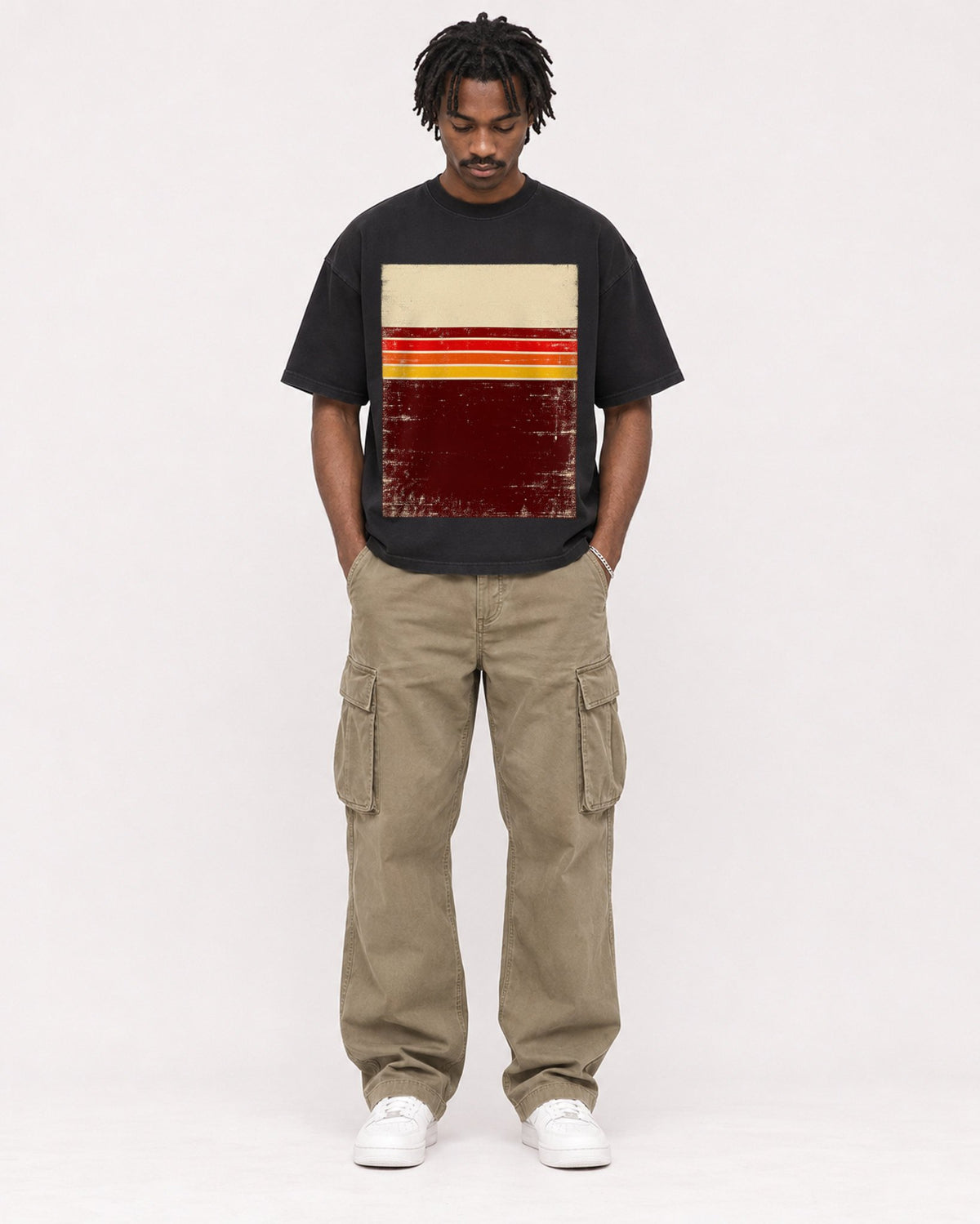 Mockup Boxy Heavyweight Tee Black male full-body 04