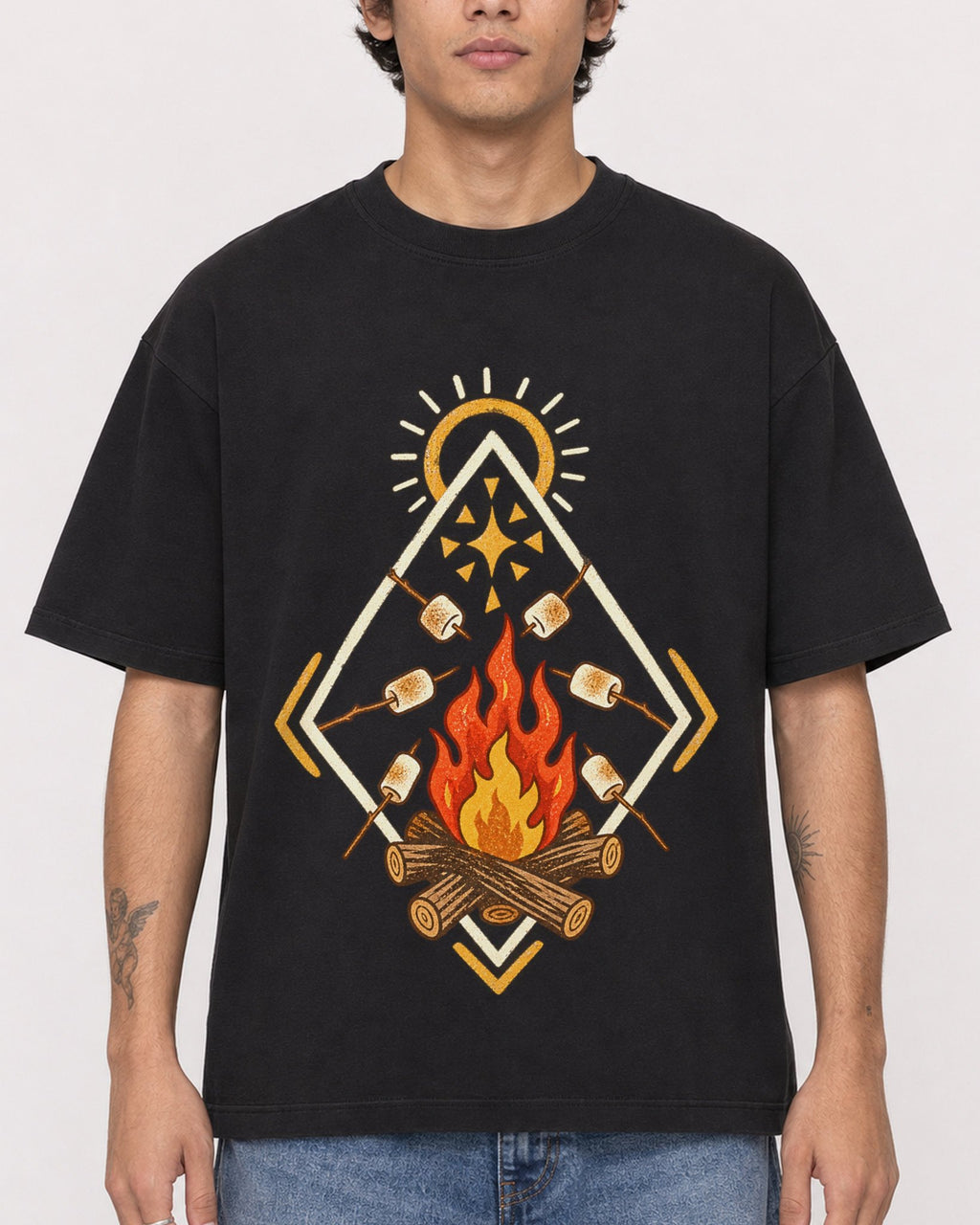 Mockup Boxy Heavyweight Tee Black male close-up 06