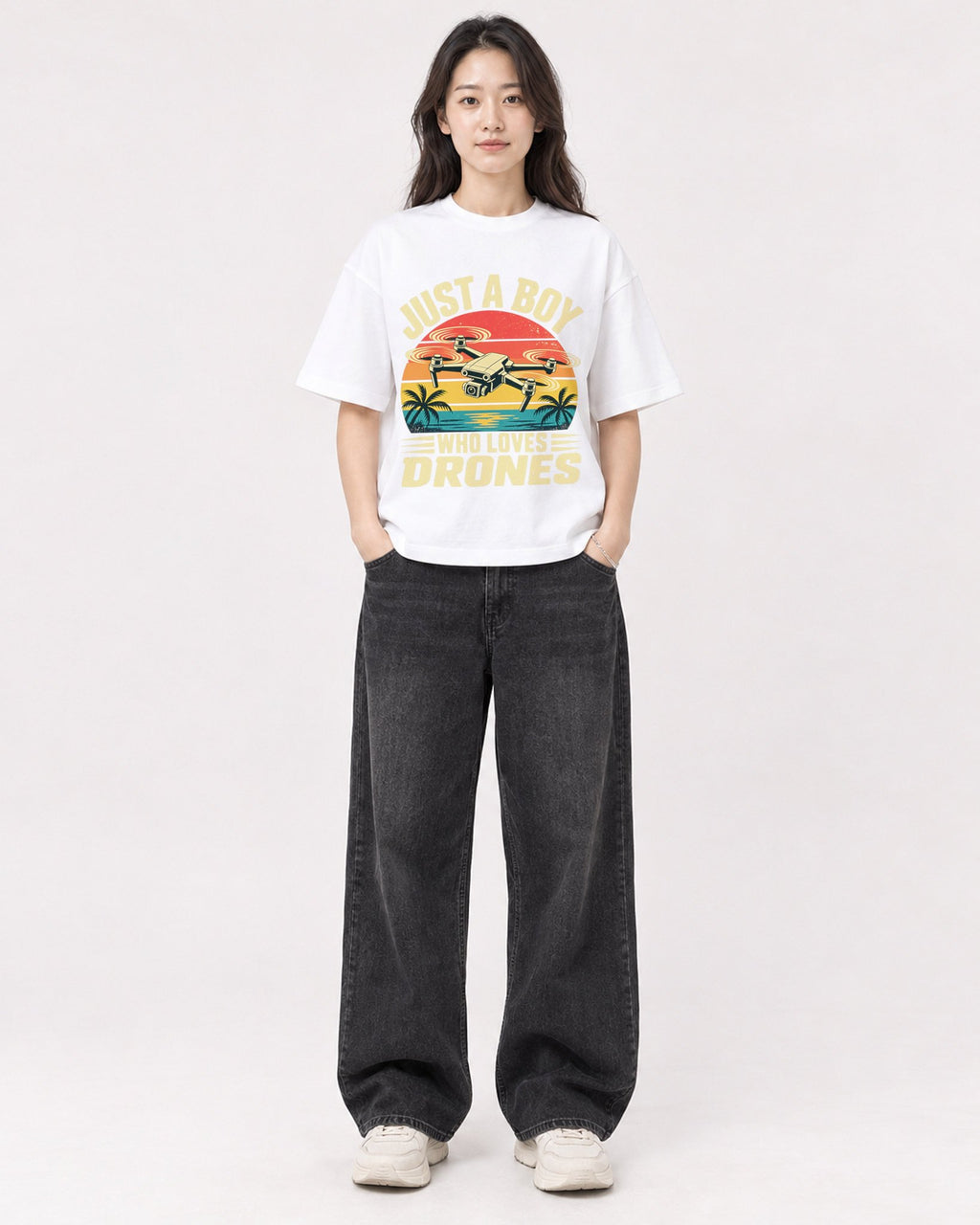 Mockup Boxy Heavyweight Tee White female full-body 03