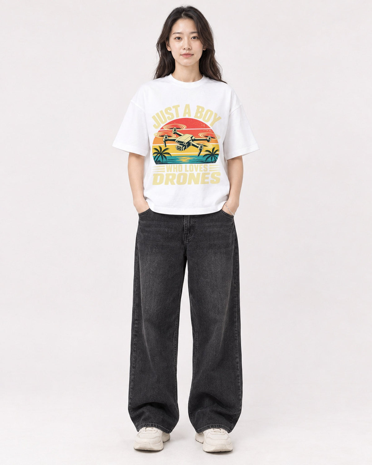 Mockup Boxy Heavyweight Tee White female full-body 03