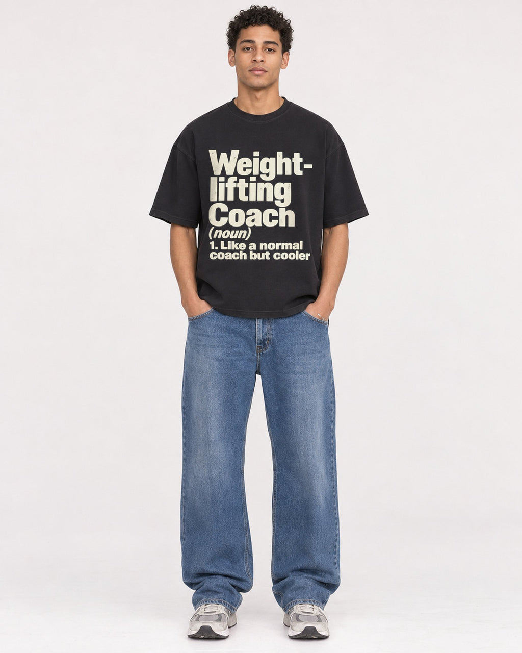 Mockup Boxy Heavyweight Tee Black male full-body 10