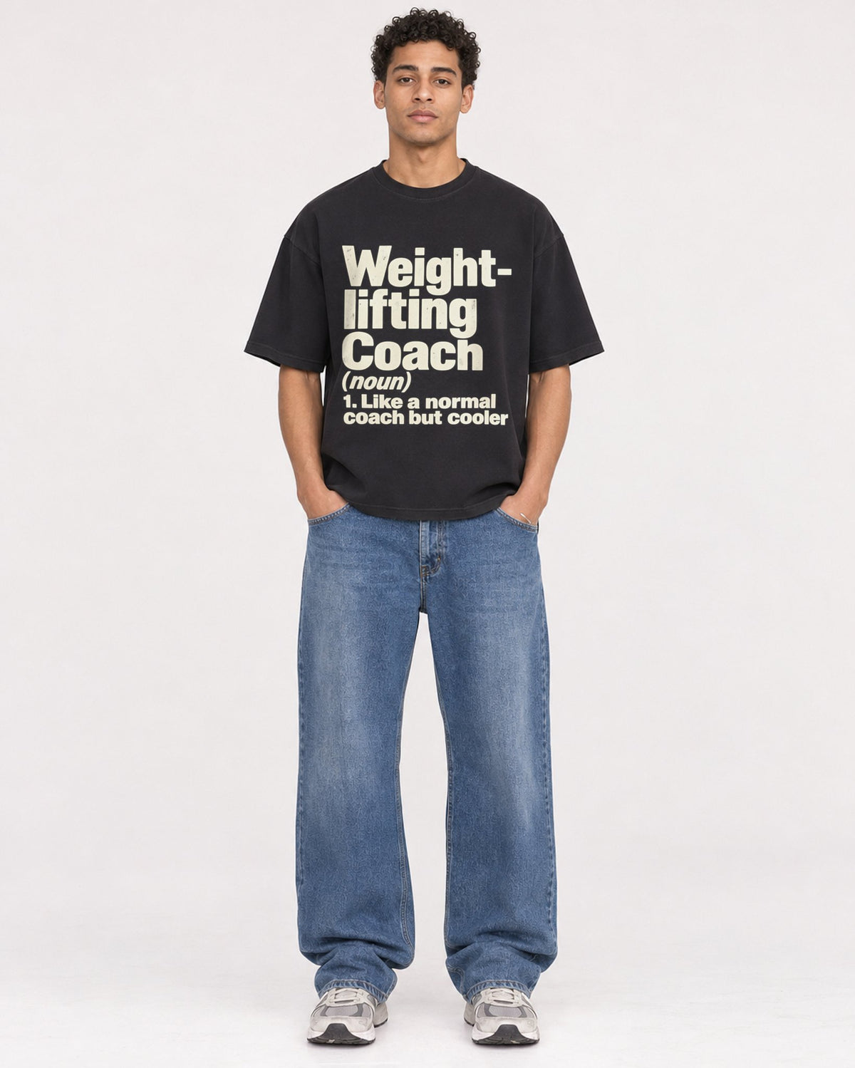 Mockup Boxy Heavyweight Tee Black male full-body 10