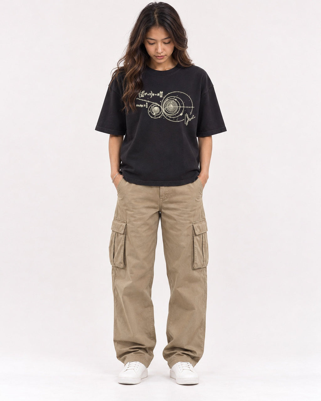 Mockup Boxy Heavyweight Tee Black female full-body 02