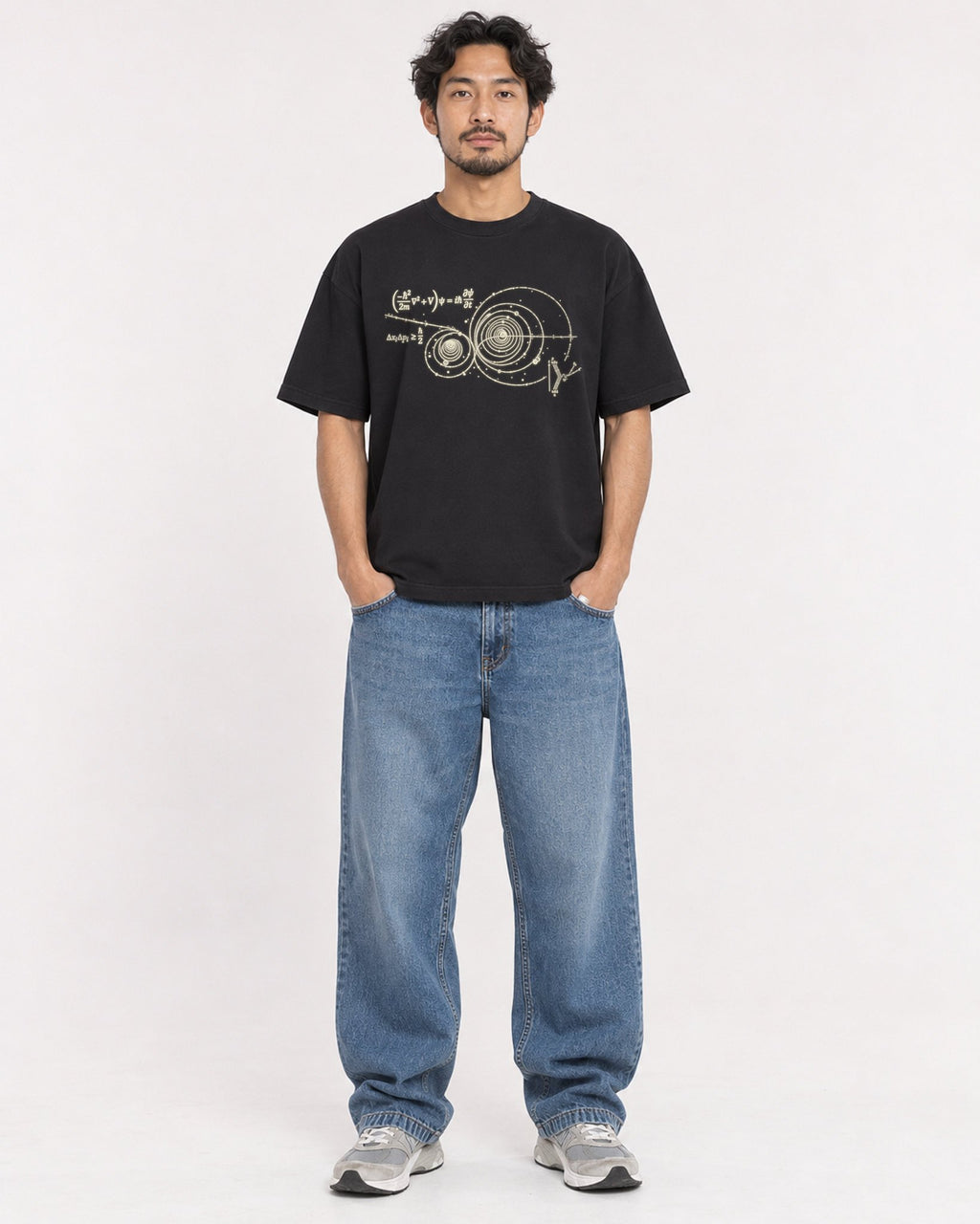 Mockup Boxy Heavyweight Tee Black male full-body 02