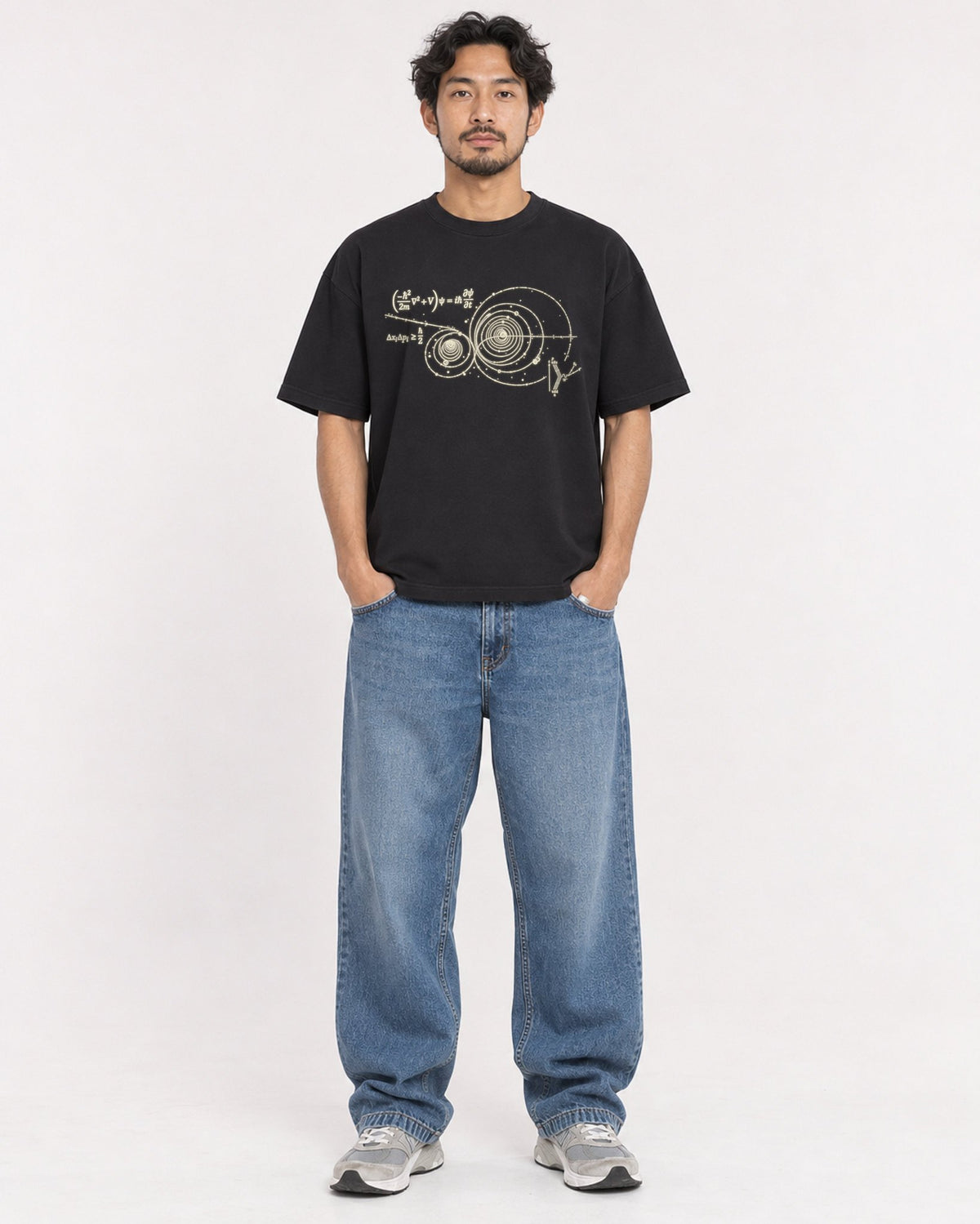 Mockup Boxy Heavyweight Tee Black male full-body 02