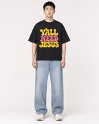 Mockup Boxy Heavyweight Tee Black male full-body 21