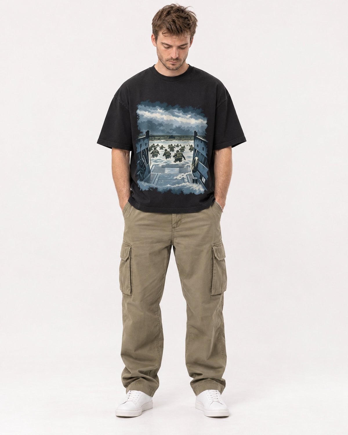 Mockup Boxy Heavyweight Tee Black male full-body 08