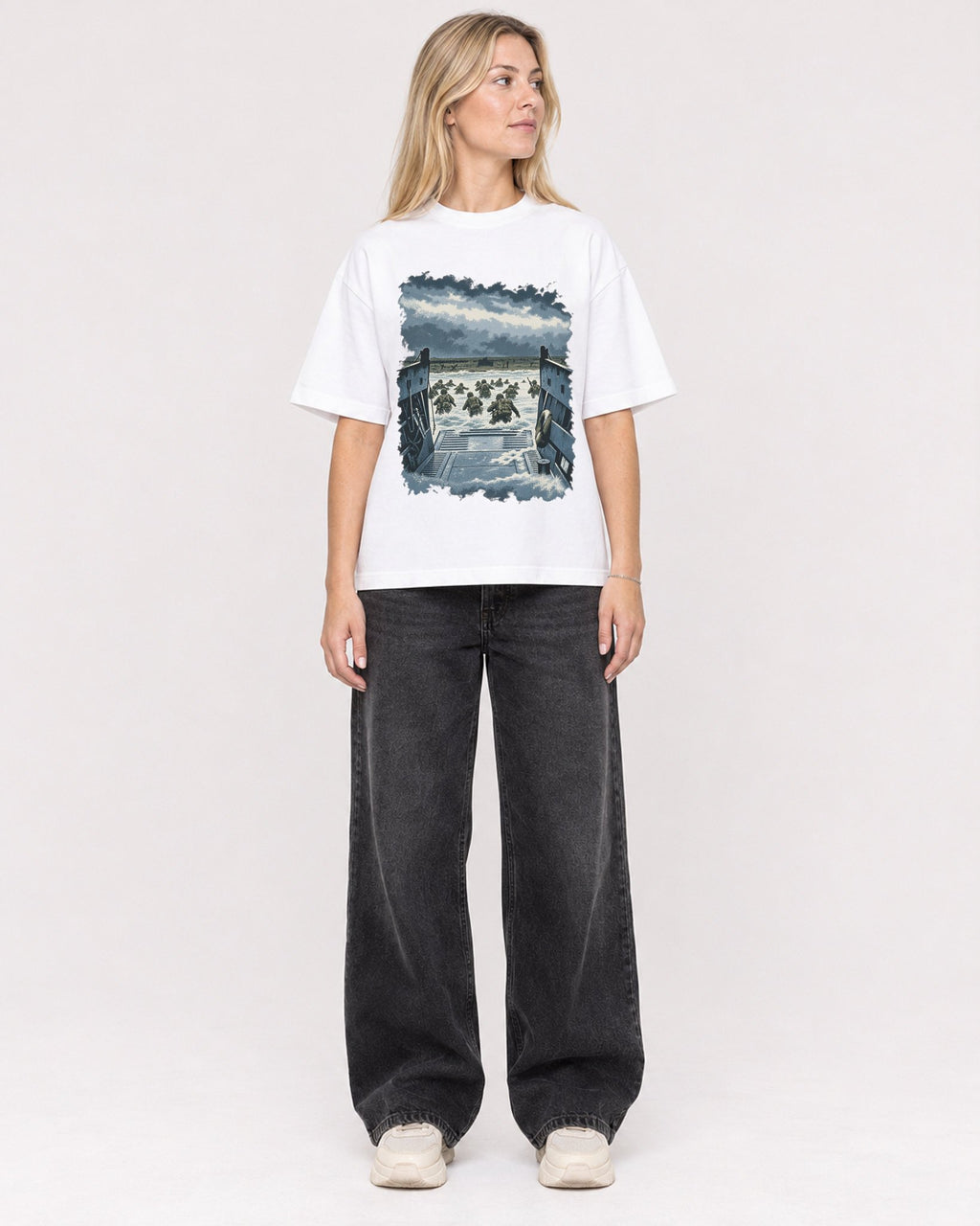 Mockup Boxy Heavyweight Tee White female full-body 08