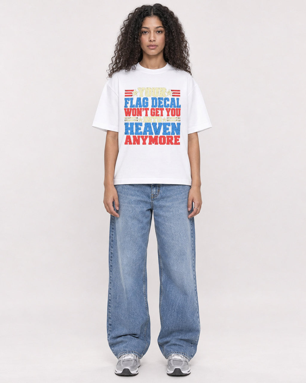 Mockup Boxy Heavyweight Tee White female full-body 10