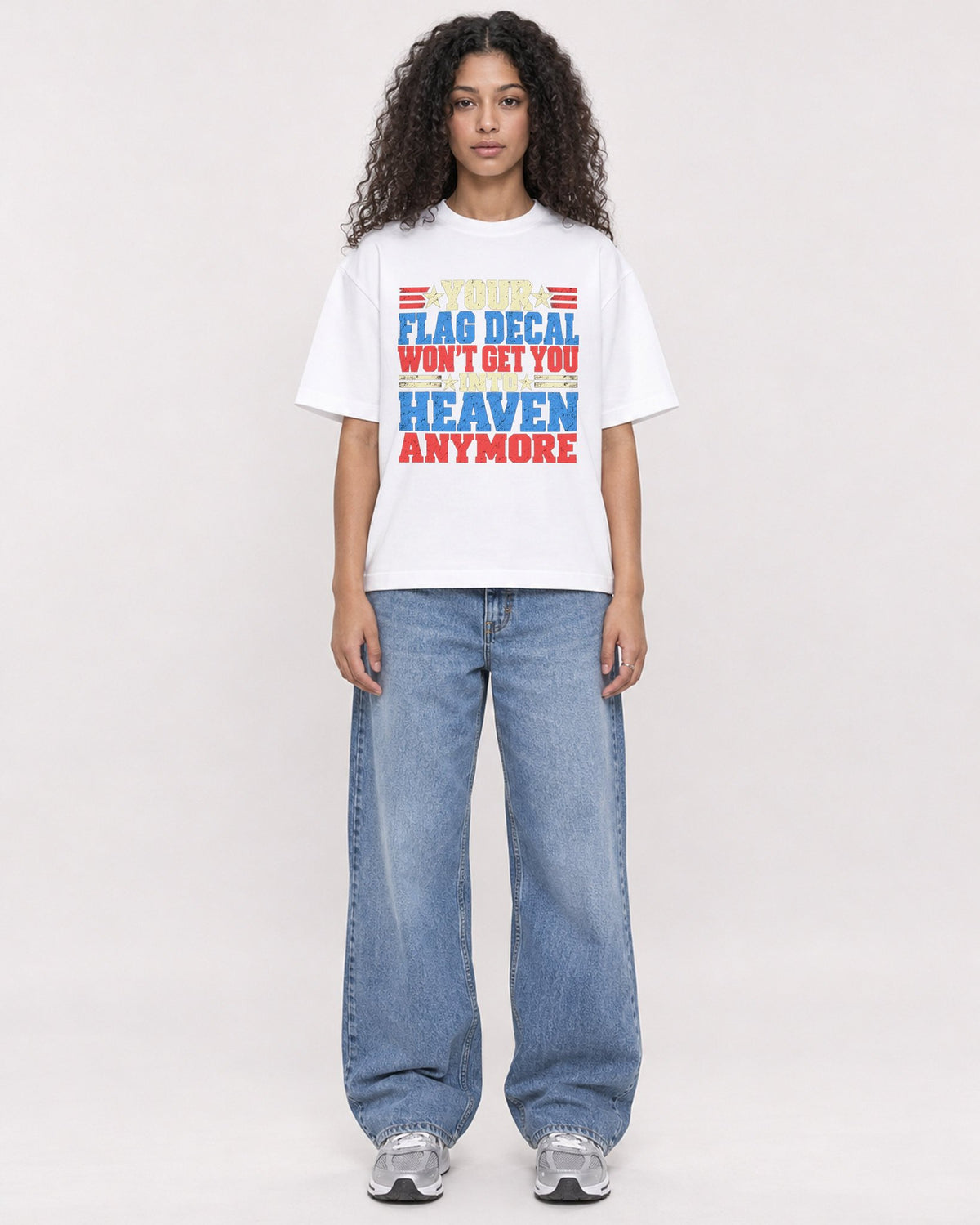 Mockup Boxy Heavyweight Tee White female full-body 10