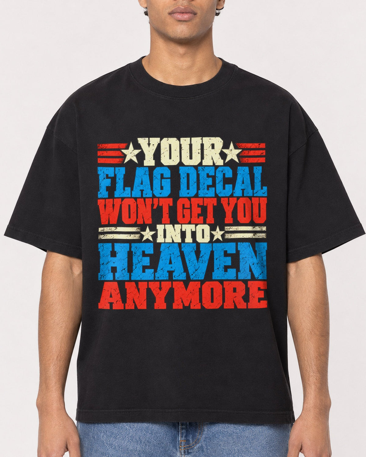Mockup Boxy Heavyweight Tee Black male close-up 10