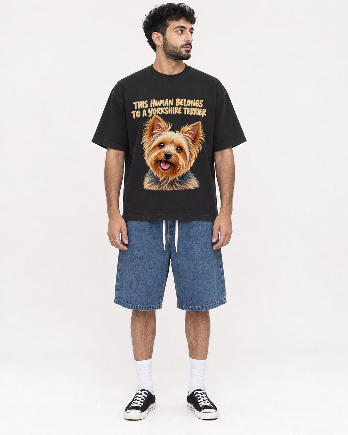 Mockup Boxy Heavyweight Tee Black male full-body 07