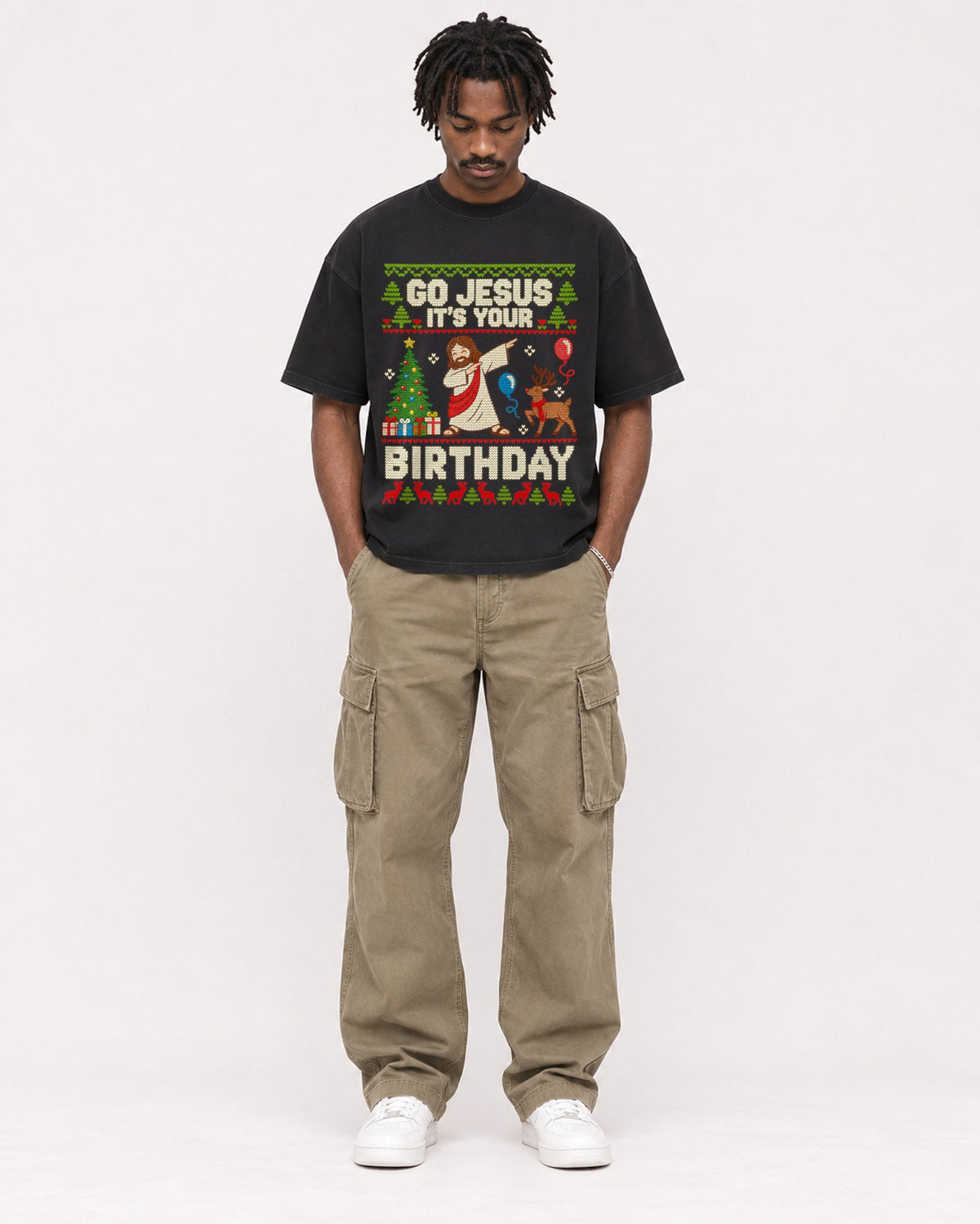 Mockup Boxy Heavyweight Tee Black male full-body 04