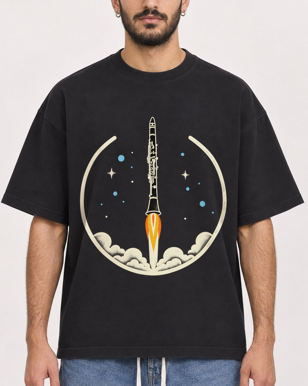 Mockup Boxy Heavyweight Tee Black male close-up 07