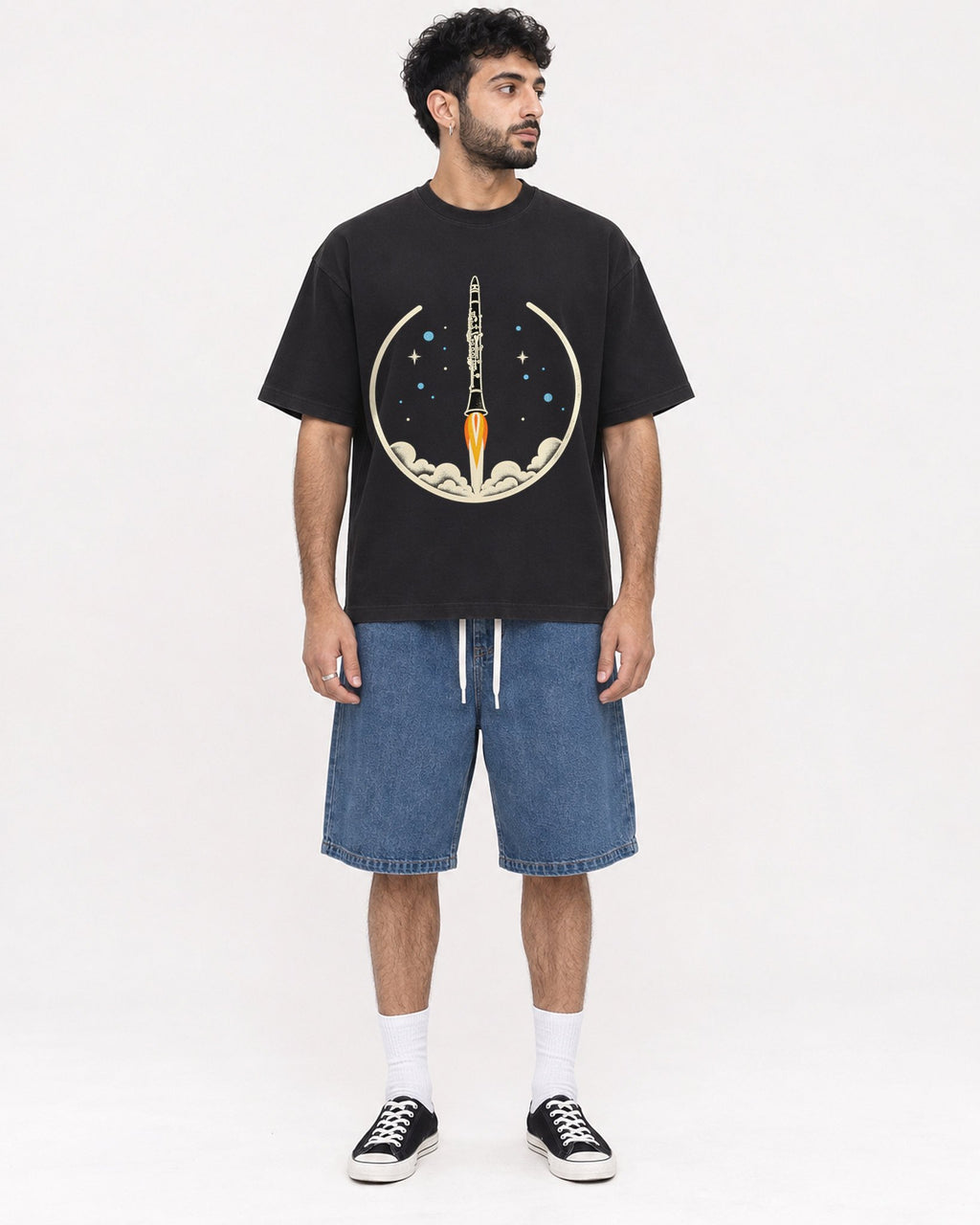 Mockup Boxy Heavyweight Tee Black male full-body 07