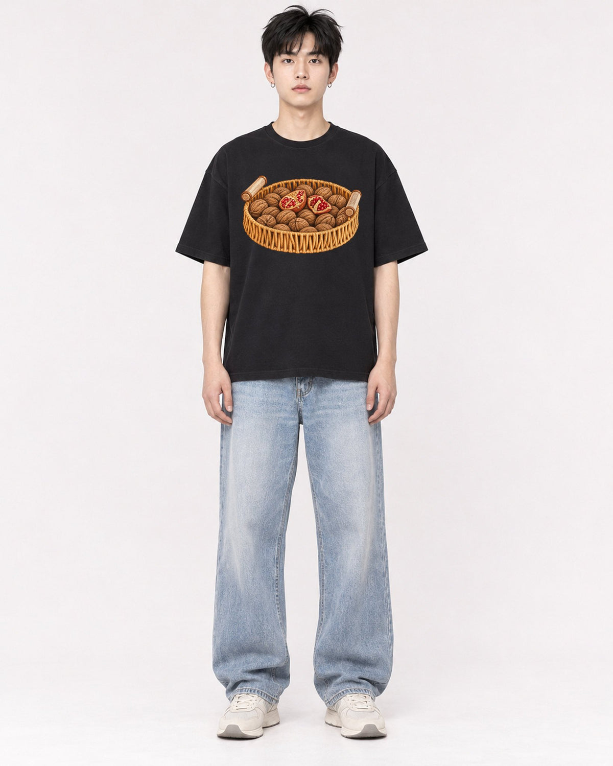 Mockup Boxy Heavyweight Tee Black male full-body 01