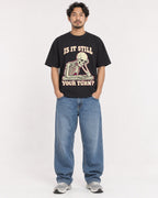 Mockup Boxy Heavyweight Tee Black male full-body 02