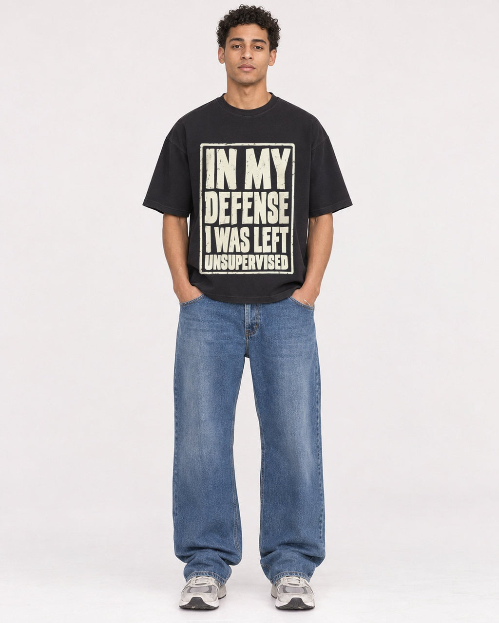 Mockup Boxy Heavyweight Tee Black male full-body 10
