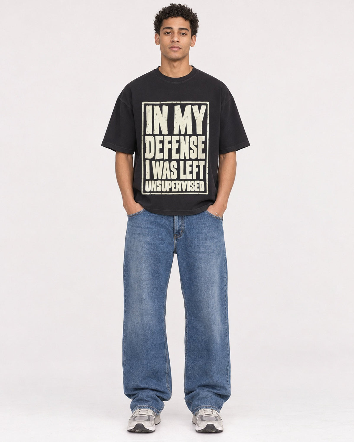 Mockup Boxy Heavyweight Tee Black male full-body 10