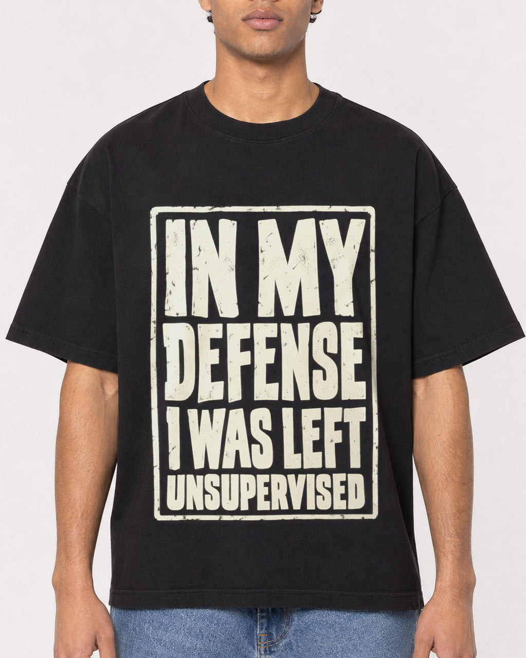 Mockup Boxy Heavyweight Tee Black male close-up 10