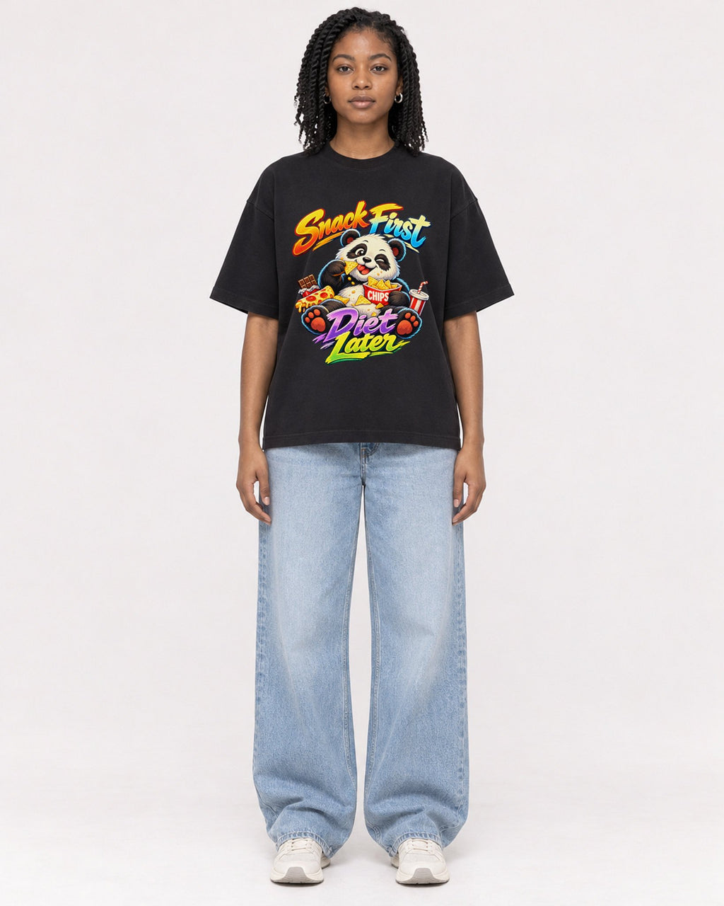 Mockup Boxy Heavyweight Tee Black female full-body 15