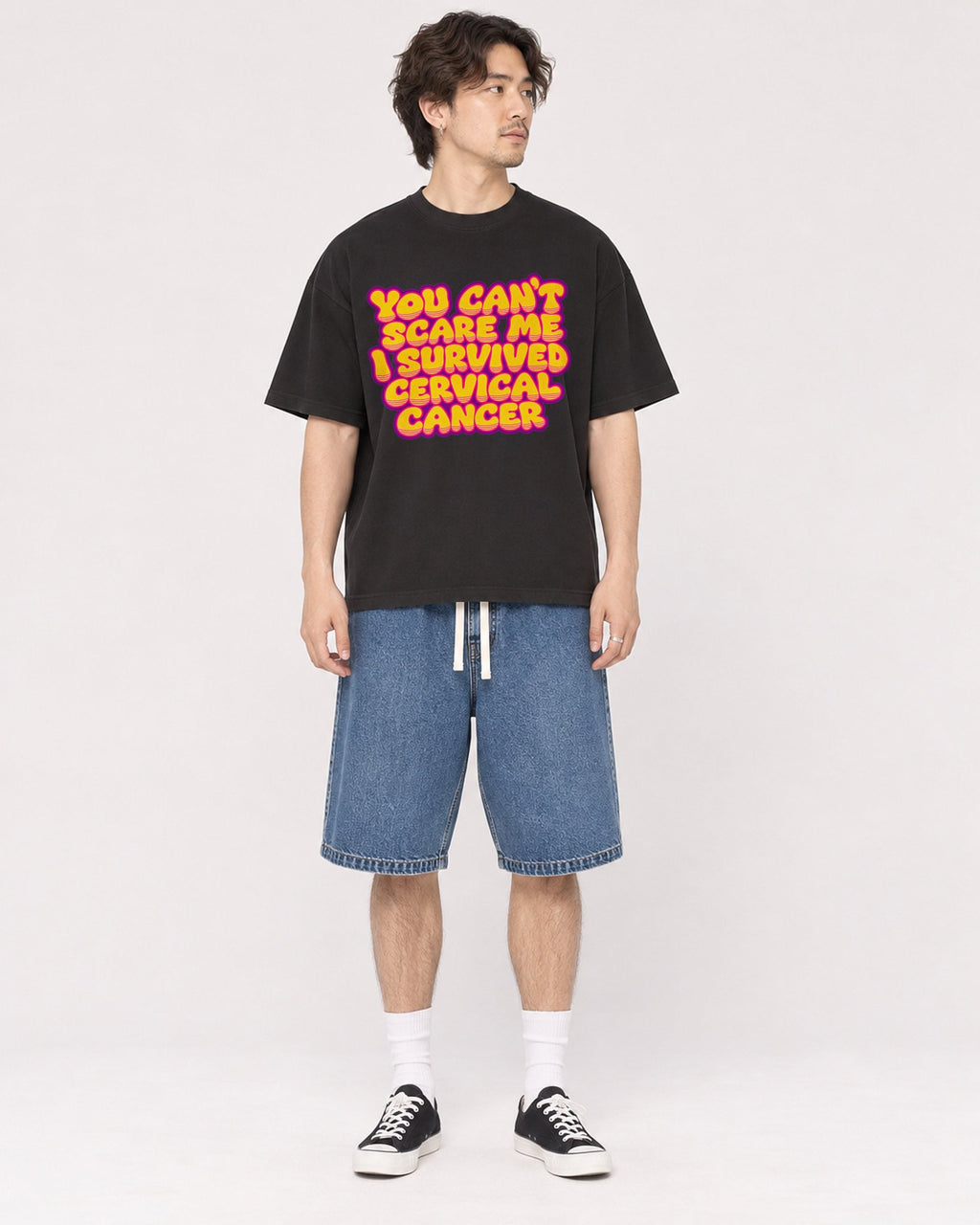 Mockup Boxy Heavyweight Tee Black male full-body 03