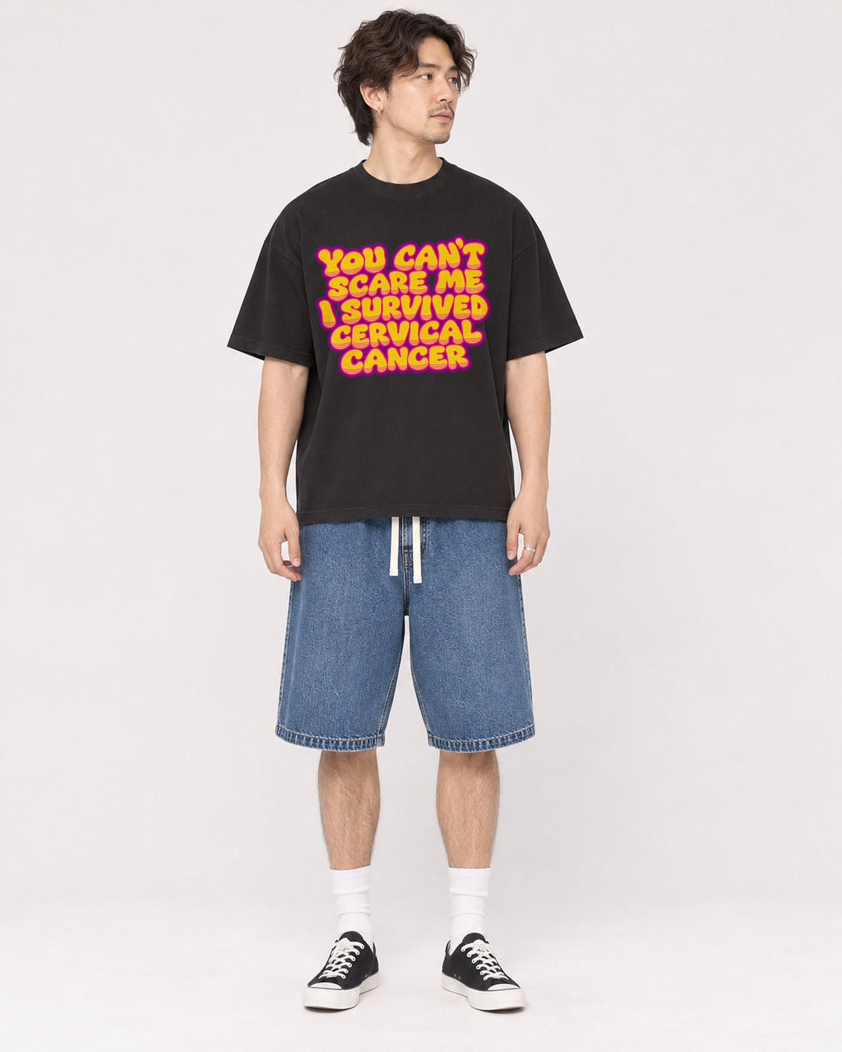 Mockup Boxy Heavyweight Tee Black male full-body 03