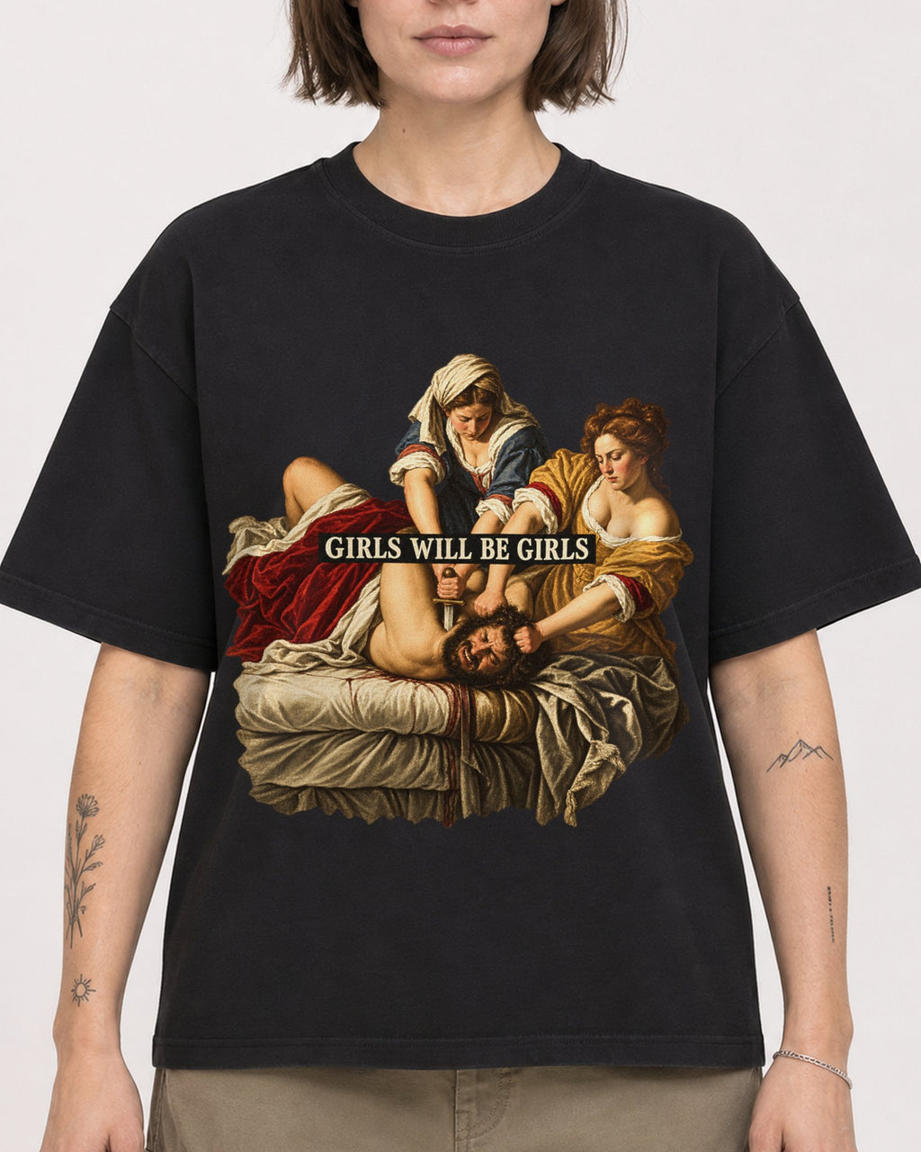Mockup Boxy Heavyweight Tee Black female close-up 18