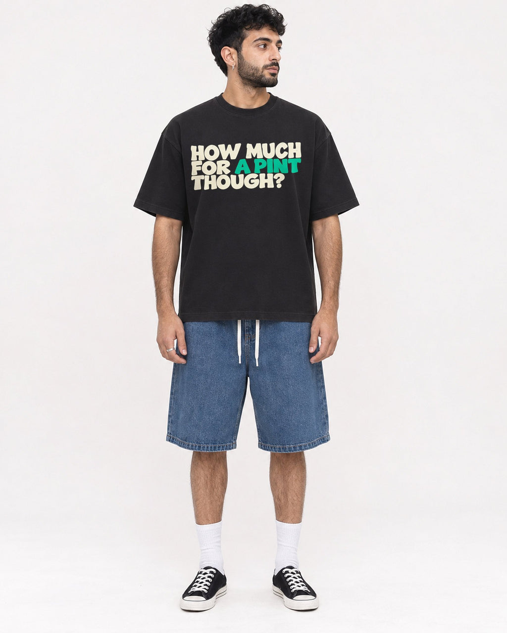 Mockup Boxy Heavyweight Tee Black male full-body 07
