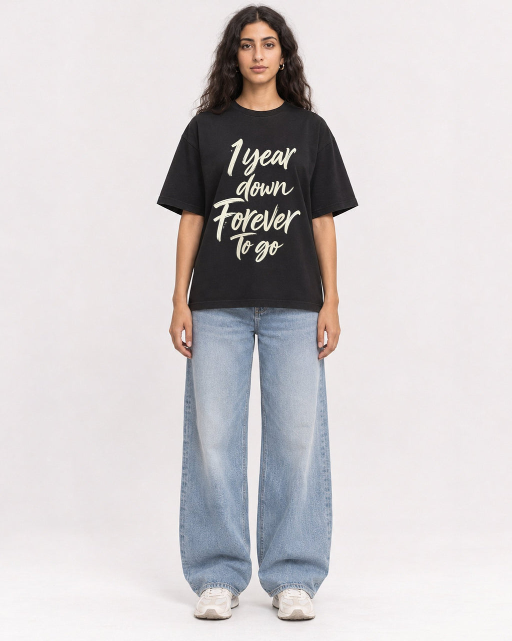 Mockup Boxy Heavyweight Tee Black female full-body 07