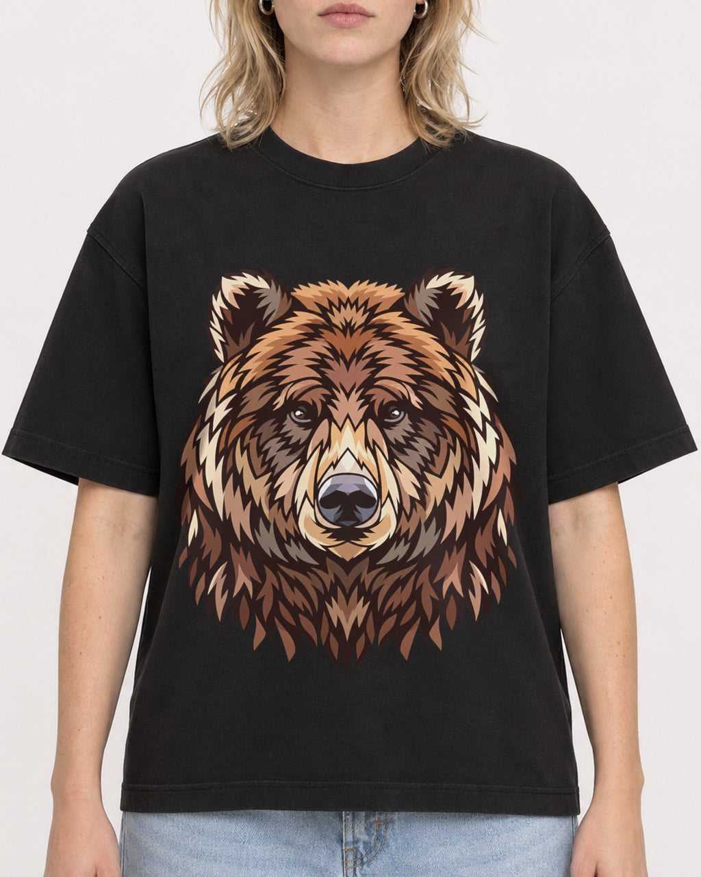 Mockup Boxy Heavyweight Tee Black female close-up 19