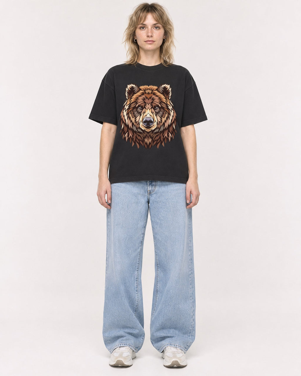 Mockup Boxy Heavyweight Tee Black female full-body 19