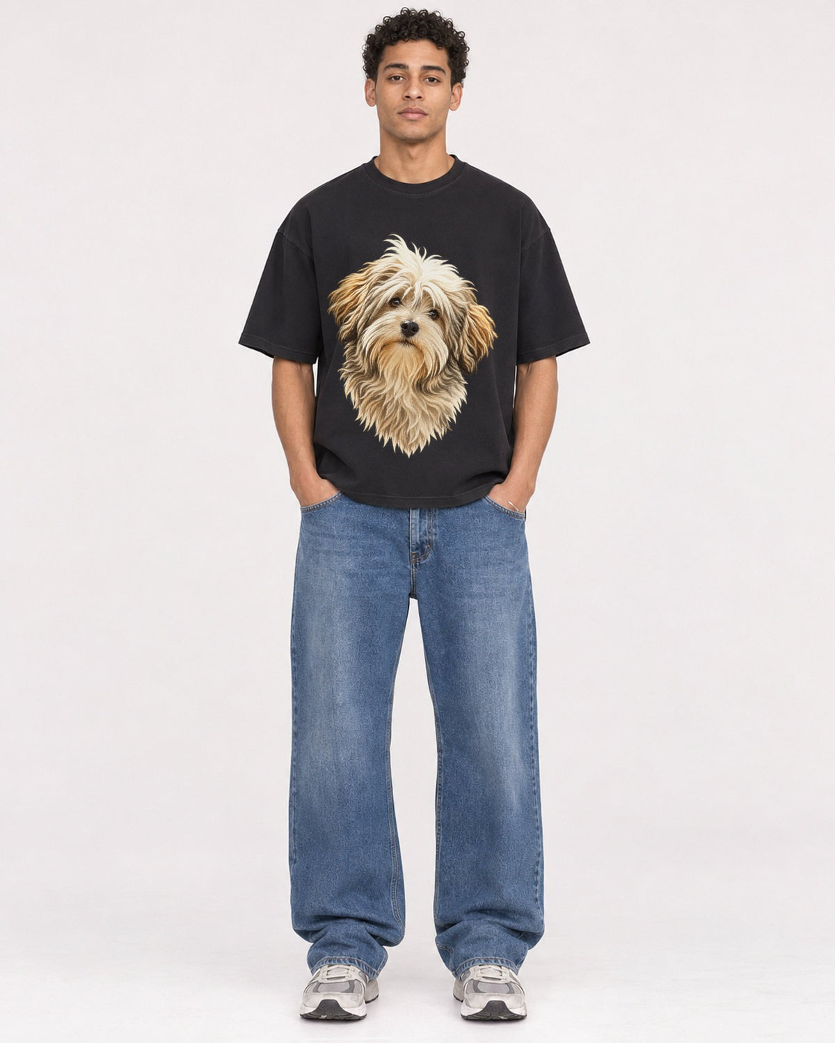 Mockup Boxy Heavyweight Tee Black male full-body 10